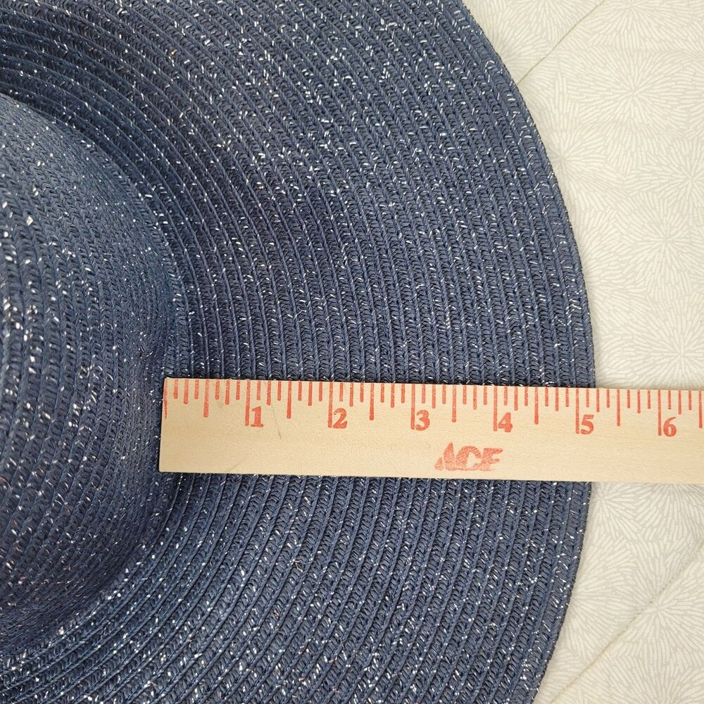 Adrienne Vittadini Wide Brim Floppy Hat Navy Silver Beach Pool Travel Vacation - Picture 6 of 6
